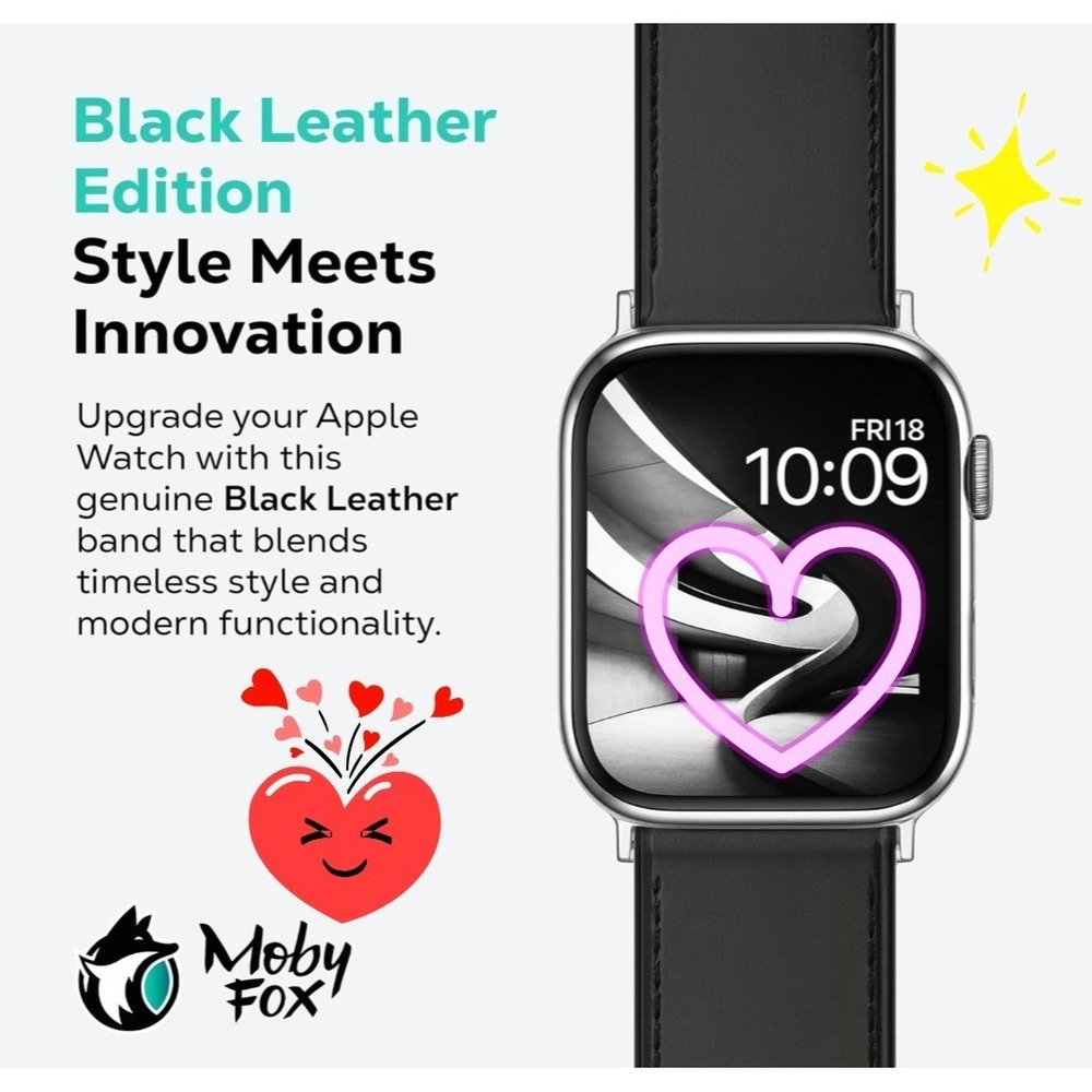 MobyFox Leather Apple Watch Band Black (1 Size Fits All Apple Watches) BRAND NEW - Picture 6 of 6